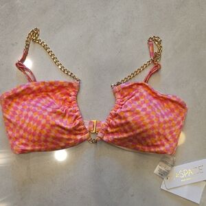 l*space Pink & Orange Geometric Chain-Strap Bandeau Top